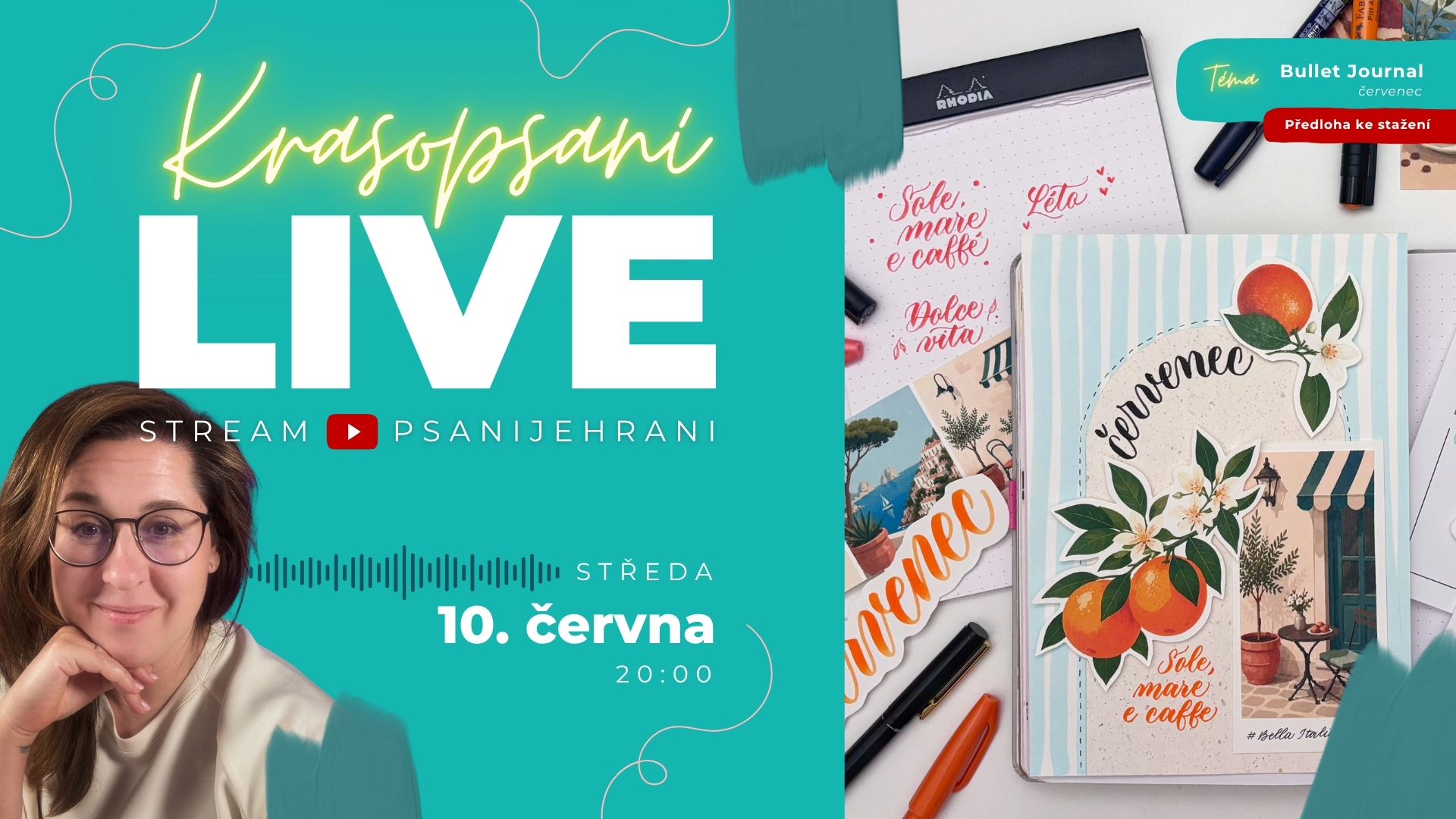 🍊 Červencový Bullet Journal ve stylu italského léta + předlohy ke stažení