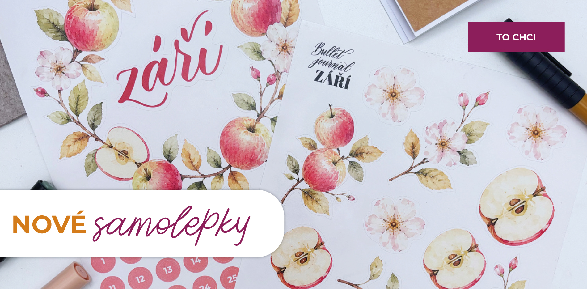 Samolepky pro Bullet Journal – Jablka a září