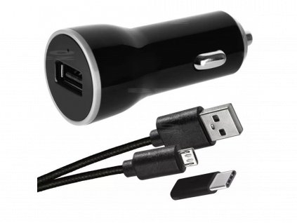 EMOS adaptér do auta 2,1A +micro USB kabel+USB-C redukce V0219 1704021900