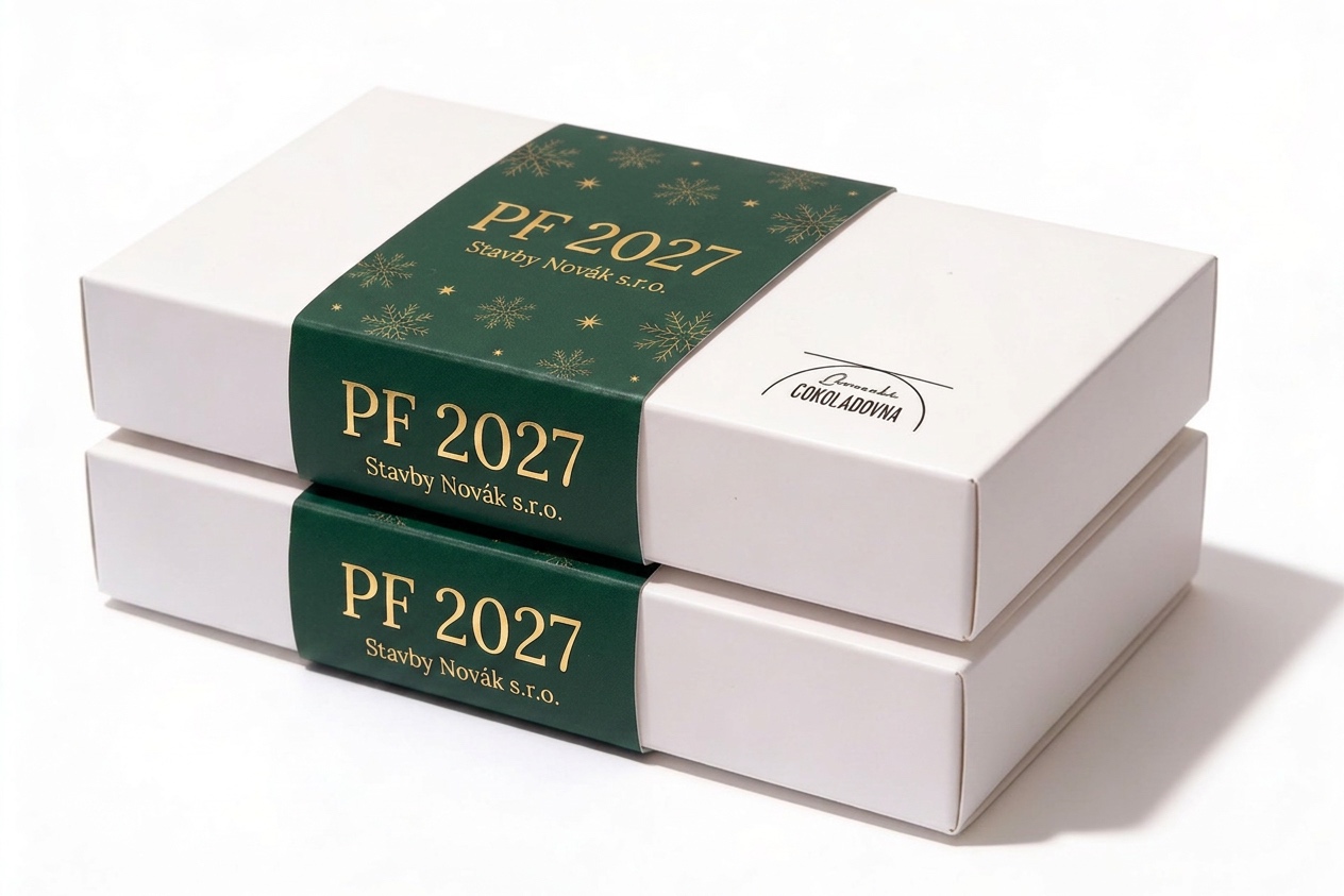 Ukázka vánočního návleku PF 2027 v zelené se zlatými vločkami
