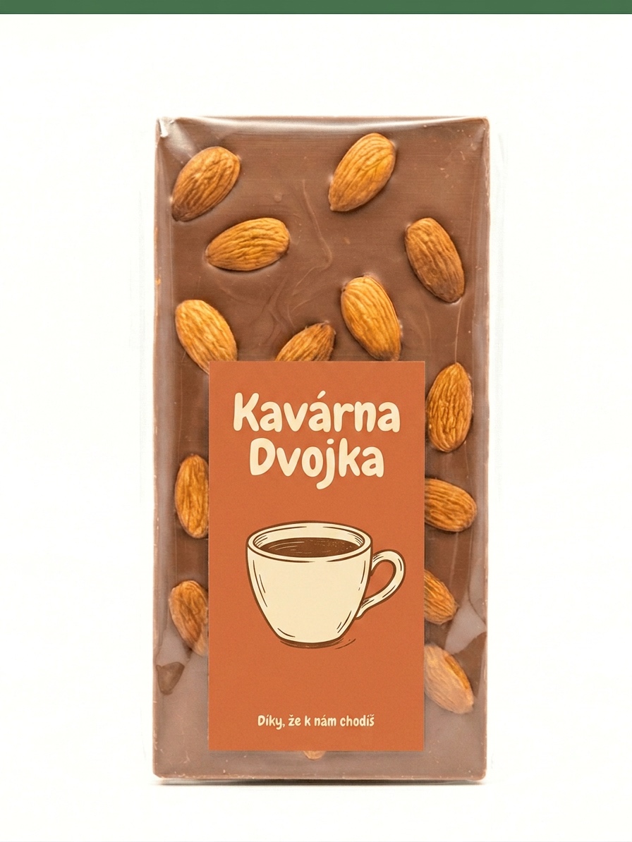 Ukázka klasické tabulky s terakotovou etiketou kavárny