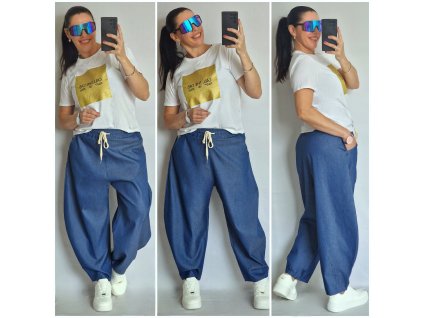 Džínové balónové kalhoty