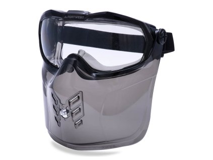 PS22 Čiré uzavřené ochranné brýle s chráničem obličeje
