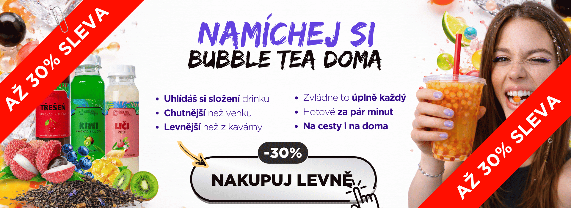 banner praskací kuličky bubble tea popping boba