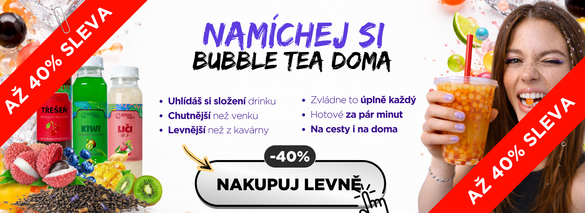 banner praskací kuličky bubble tea popping boba