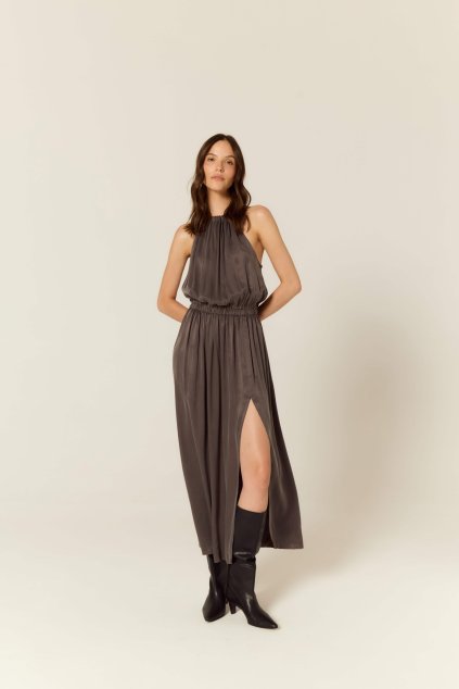 BUBELO MAXI ŠATY Z VEGANSKÉHO HEDVÁBÍ, BARVA CHARCOAL GREY SILKY TOUCH