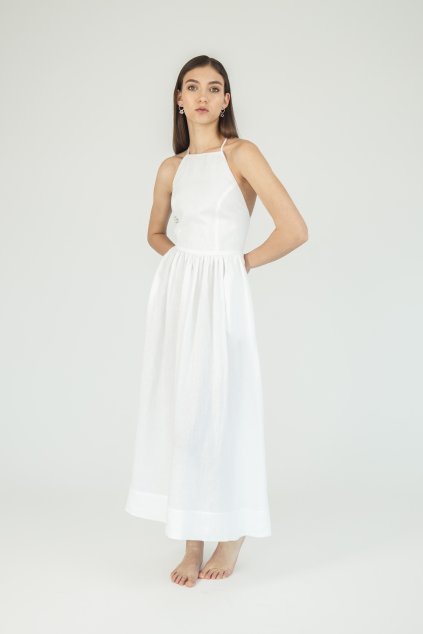 Bubelo dámské lněné maxi šaty s volnými zády, bílé