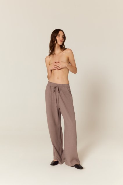 BUBELO DAMSKIE SPODNIE Z SZEROKIMI NOGAWKAMI Z MIESZANKI WISKOZY I LNU – KOLOR LILAC GREY