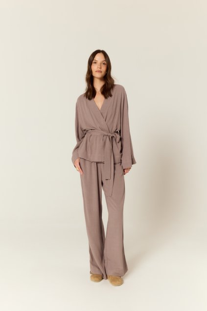 BUBELO DAMSKI KIMONO TOP Z MIESZANKI WISKOZY I LNU, KOLOR LILAC GREY