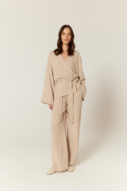 BUBELO DAMSKI KIMONO TOP Z MIESZANKI WISKOZY I LNU, KOLOR SAND BEIGE