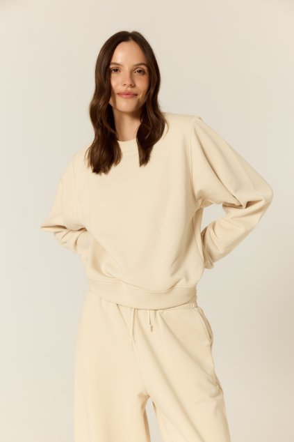 BUBELO BASIC BLUZA Z OKRĄGŁYM DEKOLTEM I ODPINANYMI PODUSZKAMI, KOLOR MASŁOWO-ŻÓŁTY, BUTTER YELLOW