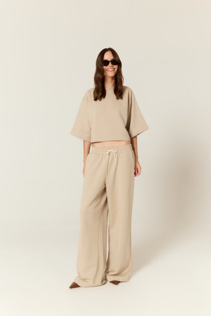 BUBELO DAMSKI MIĘKKI OVERSIZE TOP Z DZIANINY DRESOWEJ, KOLOR TAUPE