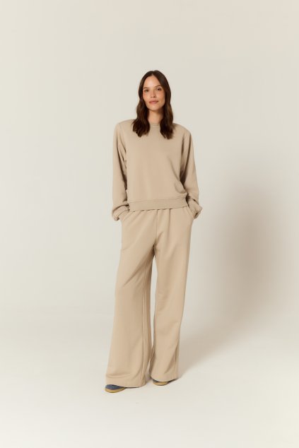 BUBELO BASIC SPODNIE DRESOWE Z SZEROKĄ NOGAWKĄ I KIESZENIAMI, KOLOR TAUPE