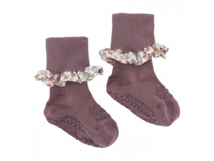Detské protišmykové ponožky s volánom - slivkové