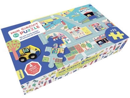 Auzou Puzzle - Cesta s drevenými autíčkami