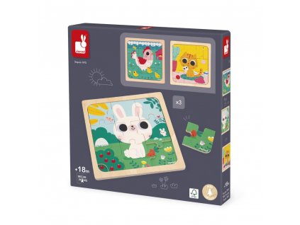 Drevené puzzle s predlohou - Trio zvieratká