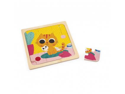 Drevené puzzle s predlohou - Mačička (9ks)