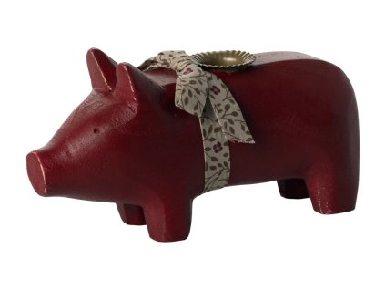 Drevený svietnik - Prasiatko (červené)