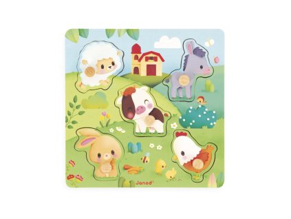 J07129 Janod Farm Drevene vkladacie puzzle s uchytom Zvieratka 04