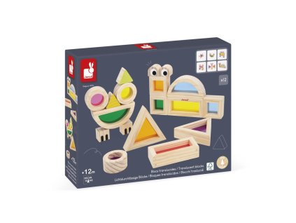 J05306 Janod Sensory Drevene priesvitne kocky pre deti s predlohami 15