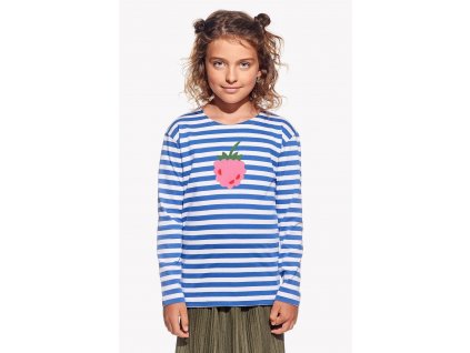 Pískacie - detské tričko, modrý pásik, malina