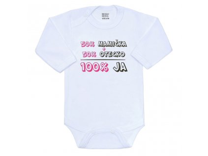 Body s potlačou New Baby 50% MAMIČKA + 50% OTECKO - 100% JA ružové