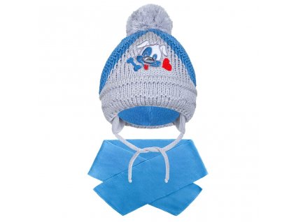 Zimná detská čiapočka so šálom New Baby psík tmavo modrá