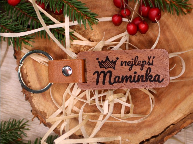 Dřevěná klíčenka s kůží  - nejlepší...