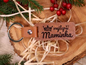 Dřevěná klíčenka s kůží  - nejlepší...