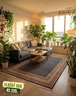 Vlněný koberec MIR. Výběrové vlněné vlákno, vysoká hustota vazby a nádherné geometrické vzory, které dodají interiéru řád...