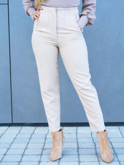 Béžové elegantní kalhoty Tiana s vysokým pasem a  kapsami (Velikost S)