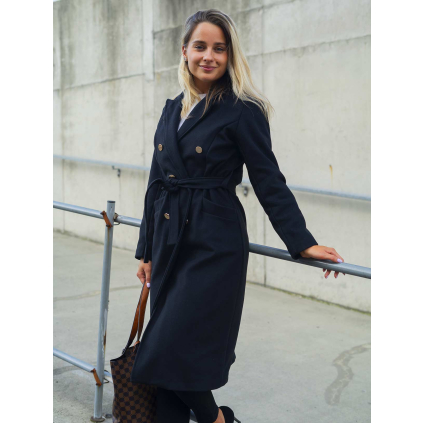 14587 cerny dlouhy elegantni kabat joscelyn s opaskem