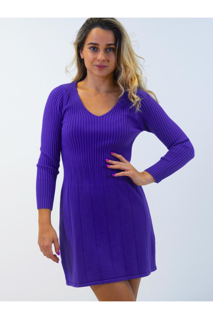 15339 3 fialove pletene saty yazmin s dlouhym rukavem