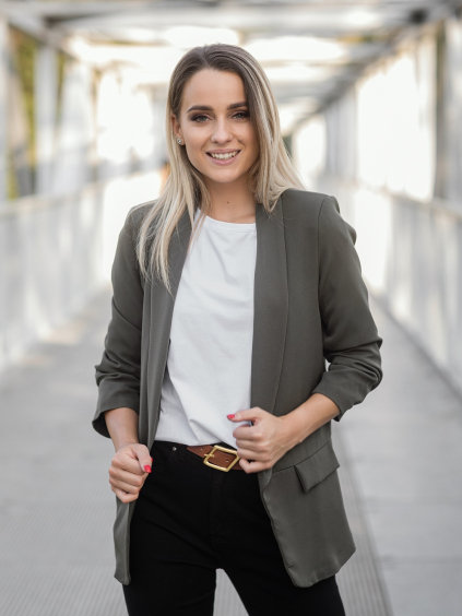 Khaki sako Laura bez zapínání a 3/4 rukávy