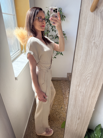 Béžový mušelínový overal Sienna