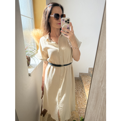 Béžové košilové šaty z mušelínu UNI - S, M, L, XL
