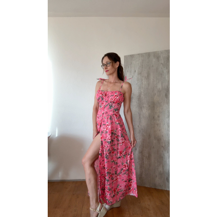 Letní šaty na knoflíčky s nastavitelnými ramínky Tropical pink