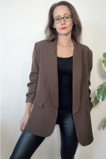 Sako s řasenýmu rukávy čokoládové UNI
