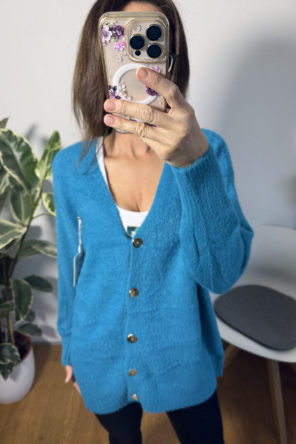 Oversize svetr na zapínání modru uni