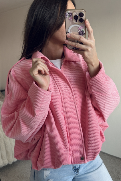 Stylová manšestrová bunda růžová