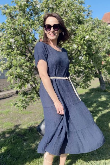 Dlouhé modré šaty s páskem SUMMER BLUE