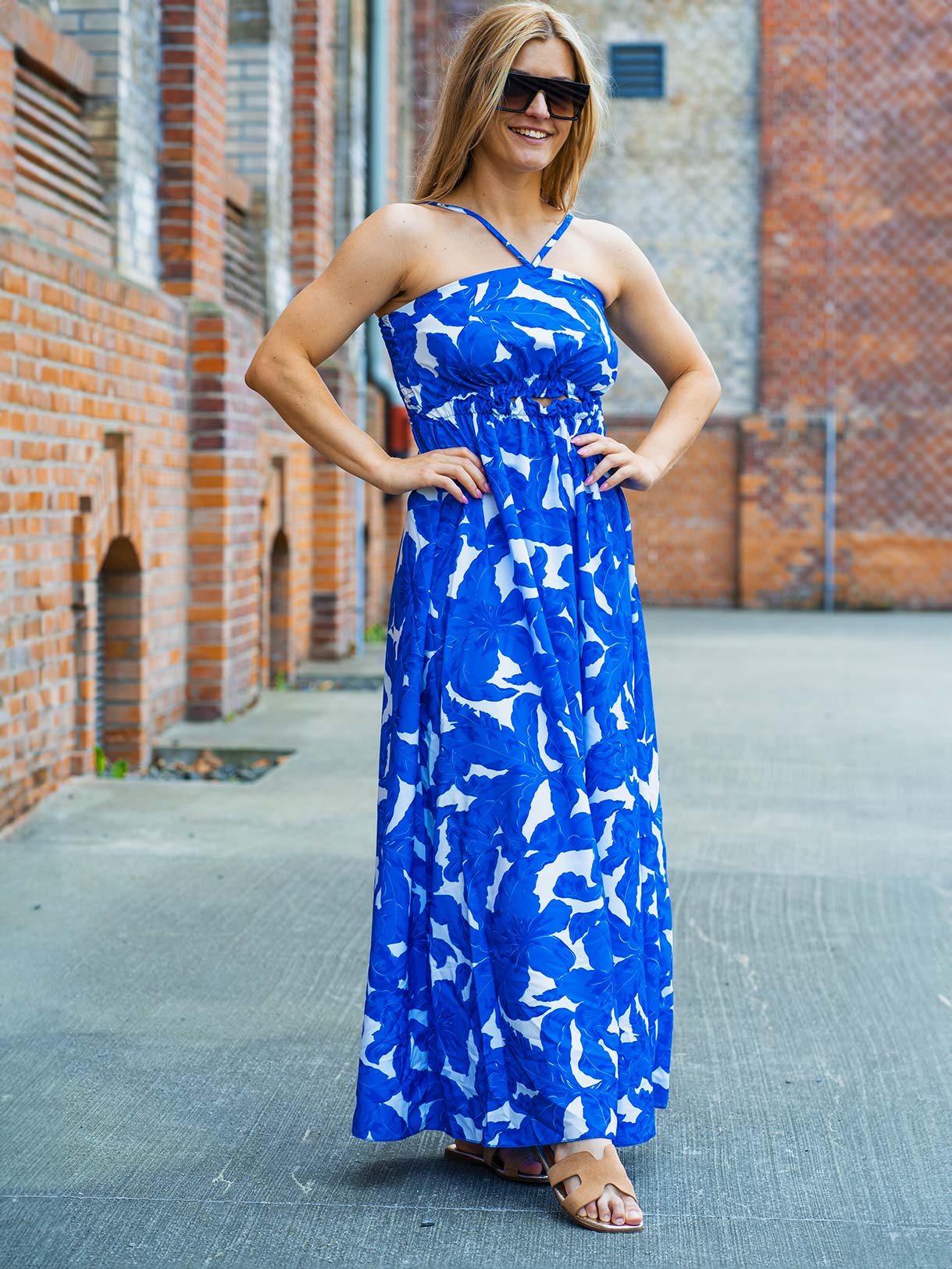 Modrobílé letní maxi šaty Berenika