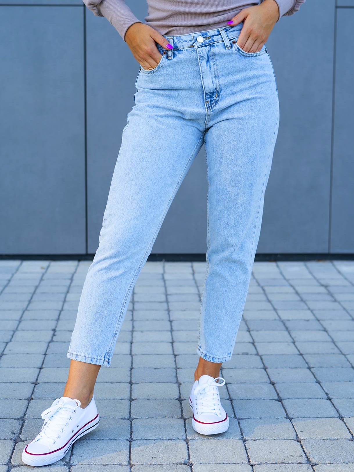 Světlé modré "Mom" jeans Velikost: S