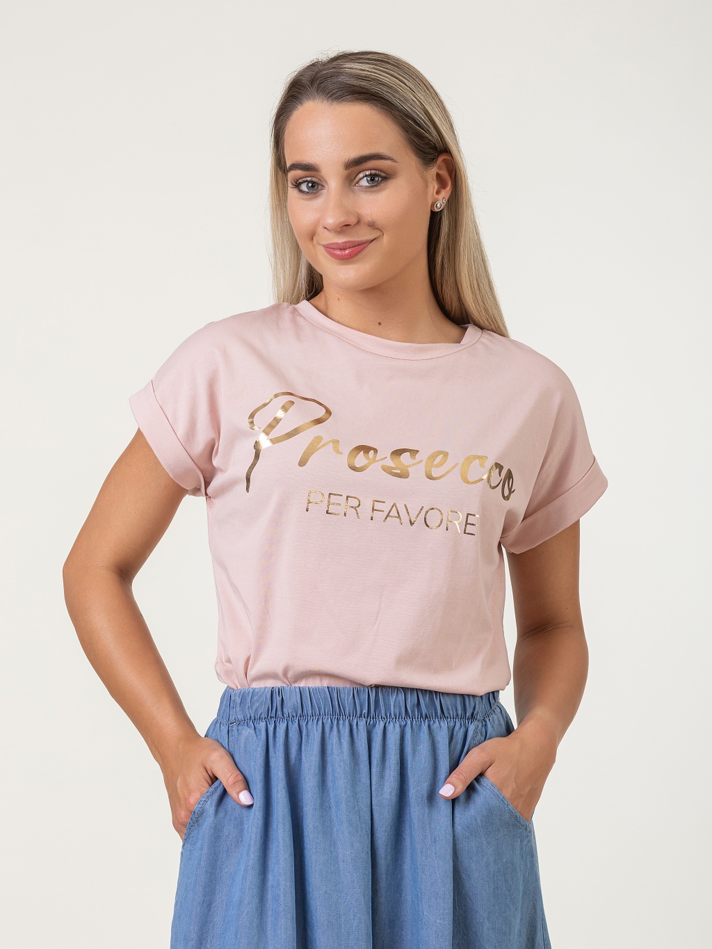 Růžové tričko Regina s nápisem Prosecco