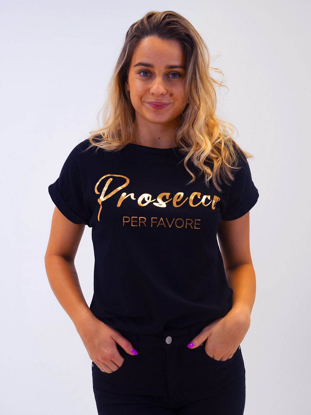 Černé tričko Regina s nápisem Prosecco