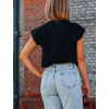 Černé basic tričko Camila se zahnutými rukávy a kulatým výstřihem (Velikost S)