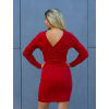 Elegantní červené šaty Noelia s výstřihem do V a dlouhým rukávem (Velikost S)
