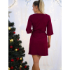 Burgundské jednoduché koktejlové šaty Nakato s výstřihem do V a na zavazování (Velikost 40)
