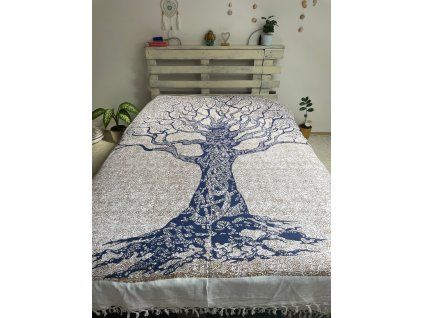 Přehoz Béžový se stromem - světlejší podklad