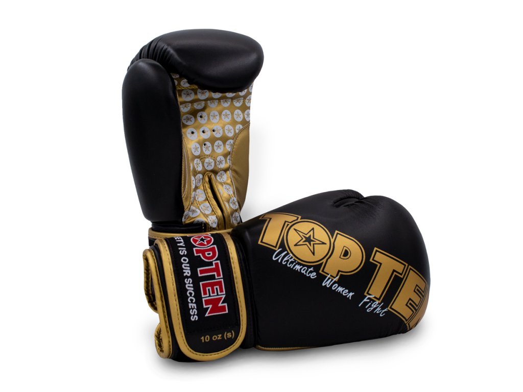 Boxing Gloves “Woman” for women - 10 oz, black-gold (Color Black - Gold, Gloves weight 10 oz, Gloves cut Without Label)